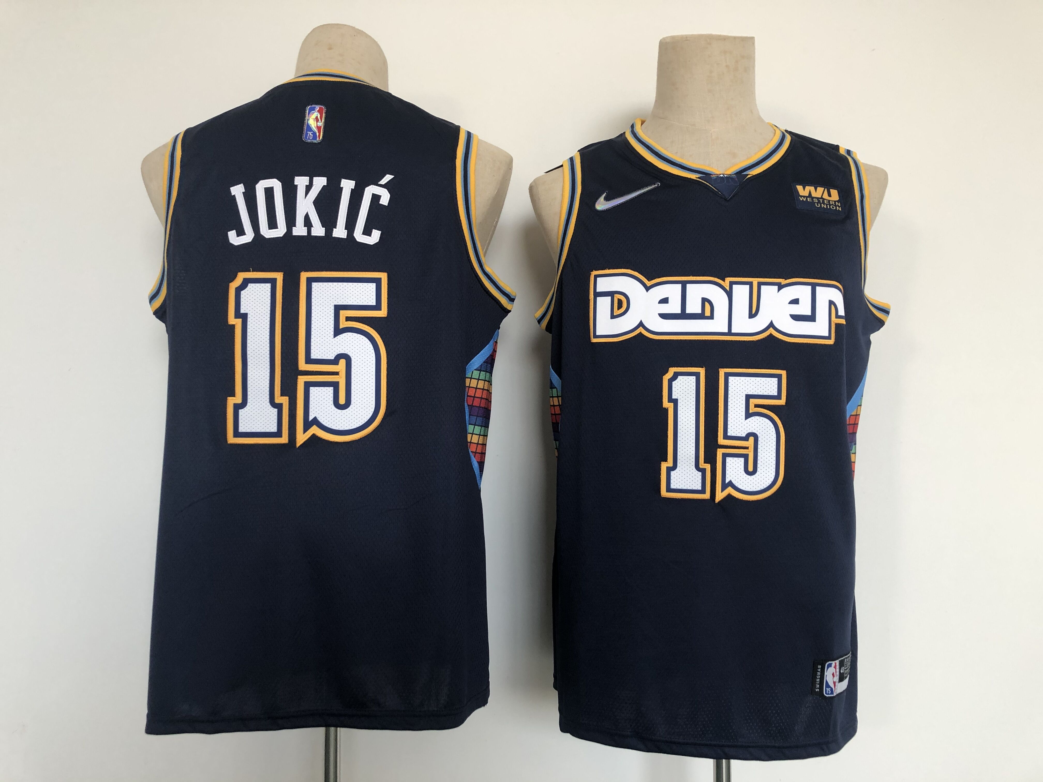 2022 NBA Men Denver Nuggets 15 Jokic blue Nike Game city edition Jersey